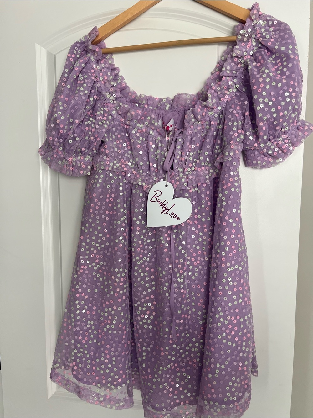 Buddy Love Lavender Puff Sleeve Sequin Daisy Dress